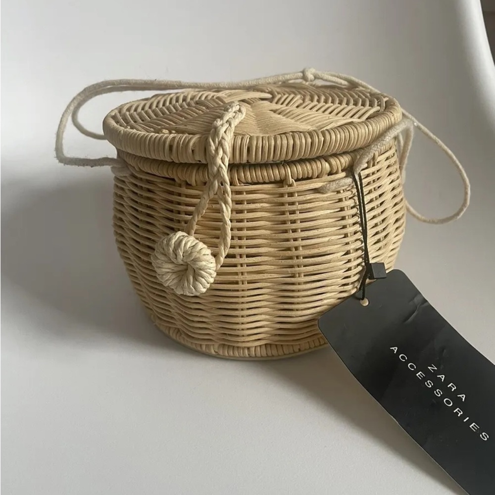 NWT ZARA Rattan Basket Box Bamboo Bag